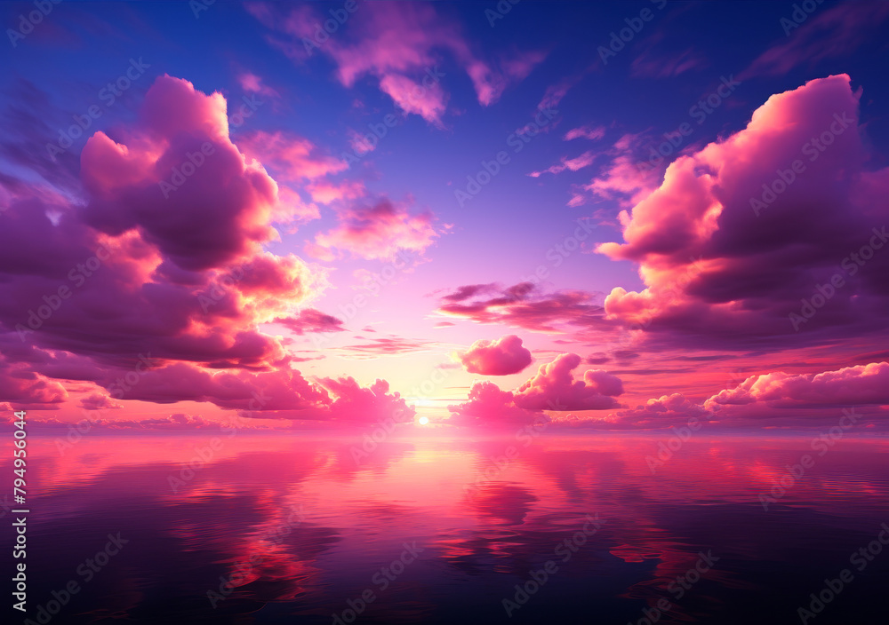 Vibrant Pink Purple Sunset Sky Panorama - Colorful Evening Clouds Skyscape Backdrop Header Banner