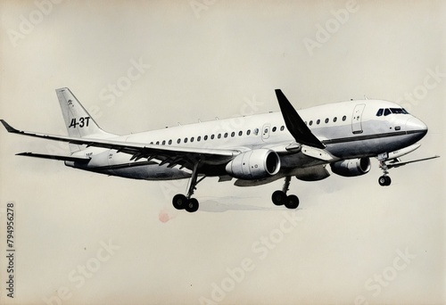 Airbus Commercial Aircraft: A Watercolor Illustration of Modern Jet Travel photo