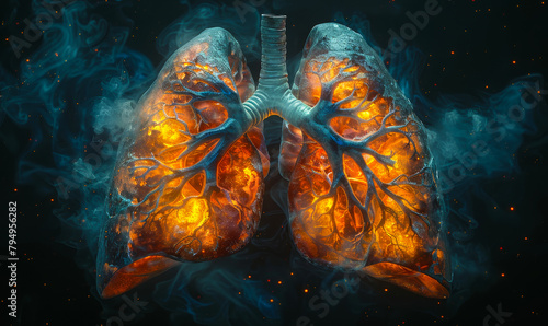 Medical Hyper-Detailed Illustration Depicting Pulmonary Embolism, Lung Anatomy, Blood Clotting and Cardiovascular Complications