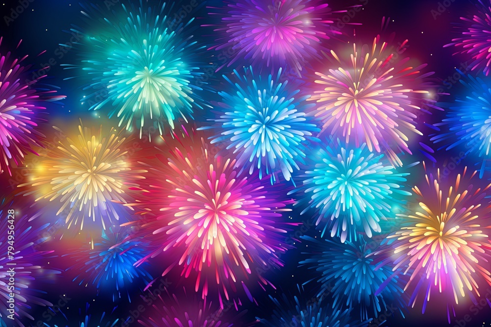 Fototapeta premium Dazzling Firework Gradient Explosions: Colorful Burst Patterns