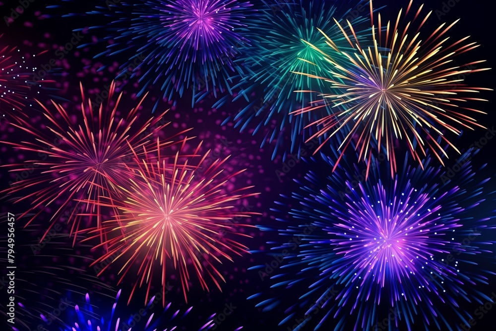 Dazzling Firework Gradient Explosions: A Colorful Night Spectacle