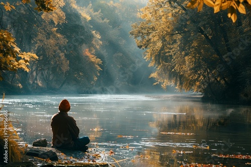 A person enjoying a quiet moment by the river. © wpw