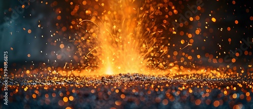 Nickel smelting furnace in action: molten metal and sparks. Concept Nickel Smelting, Furnace Process, Molten Metal, Sparks, Industrial Operations