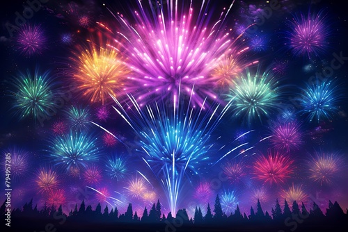 Dazzling Firework Gradient Explosions - A Vibrant Night Artistry