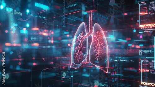 Futuristic Visualization of Human Lungs with Digital Interface and Data