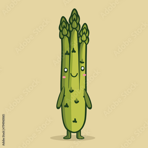 A cartoon character made of asparagus is smiling