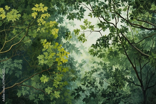 Forest Canopy Gradients  Lush Green Foliage Patterns Melange