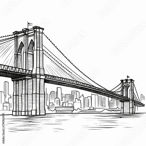 Brooklyn Bridge. Brooklyn Bridge hand-drawn comic illustration. Vector doodle style cartoon illustration