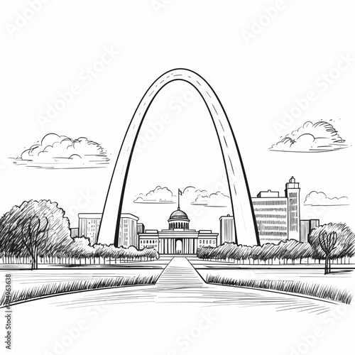 Gateway Arch. Gateway Arch hand-drawn comic illustration. Vector doodle style cartoon illustration