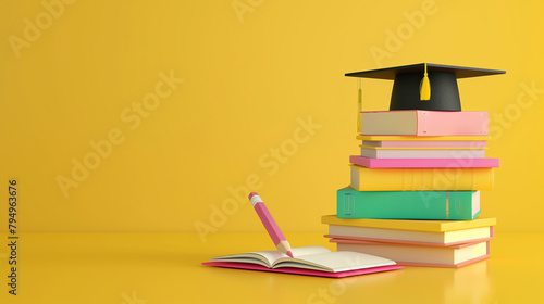 Stacked Colorful Books with Graduation Cap  Concept of Education and Achievement