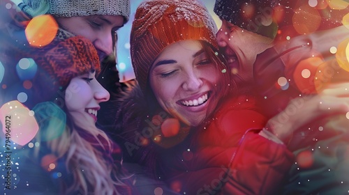 A heartwarming background with images of people embracing and laughing together