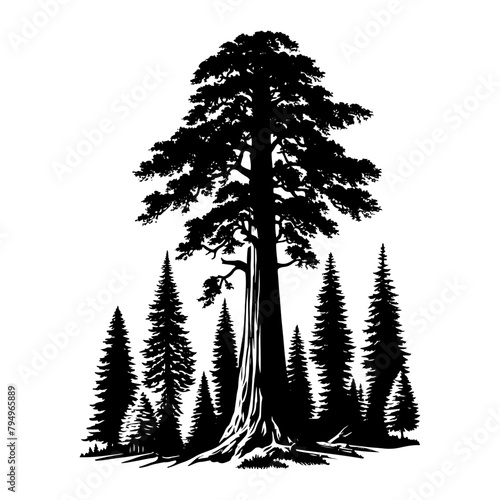 Crimson Giants: Professional Redwood Tree Vector Silhouette for Natural Landscape Designs.- Redwood Tree Illustration.