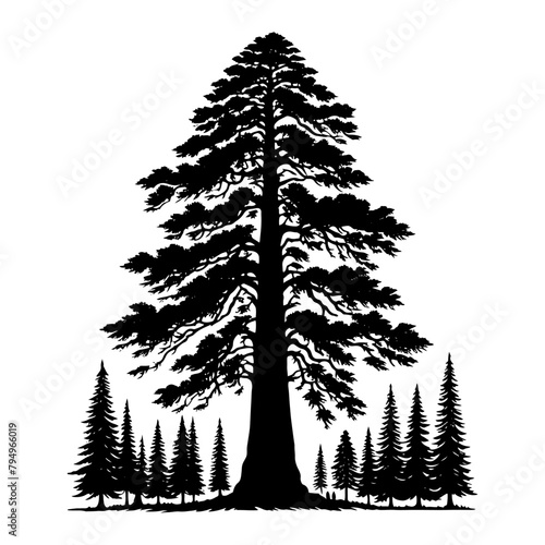 Crimson Giants: Professional Redwood Tree Vector Silhouette for Natural Landscape Designs.- Redwood Tree Illustration.