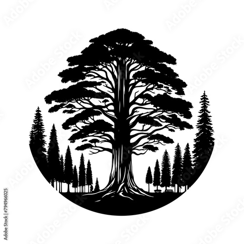 Crimson Giants: Professional Redwood Tree Vector Silhouette for Natural Landscape Designs.- Redwood Tree Illustration.