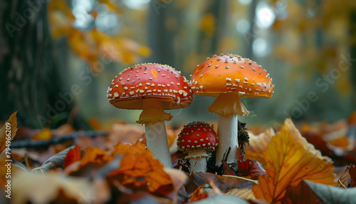Wild mushrooms in the forest at autumn time 