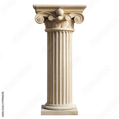 Classic Greek column with intricate designs on neutral background