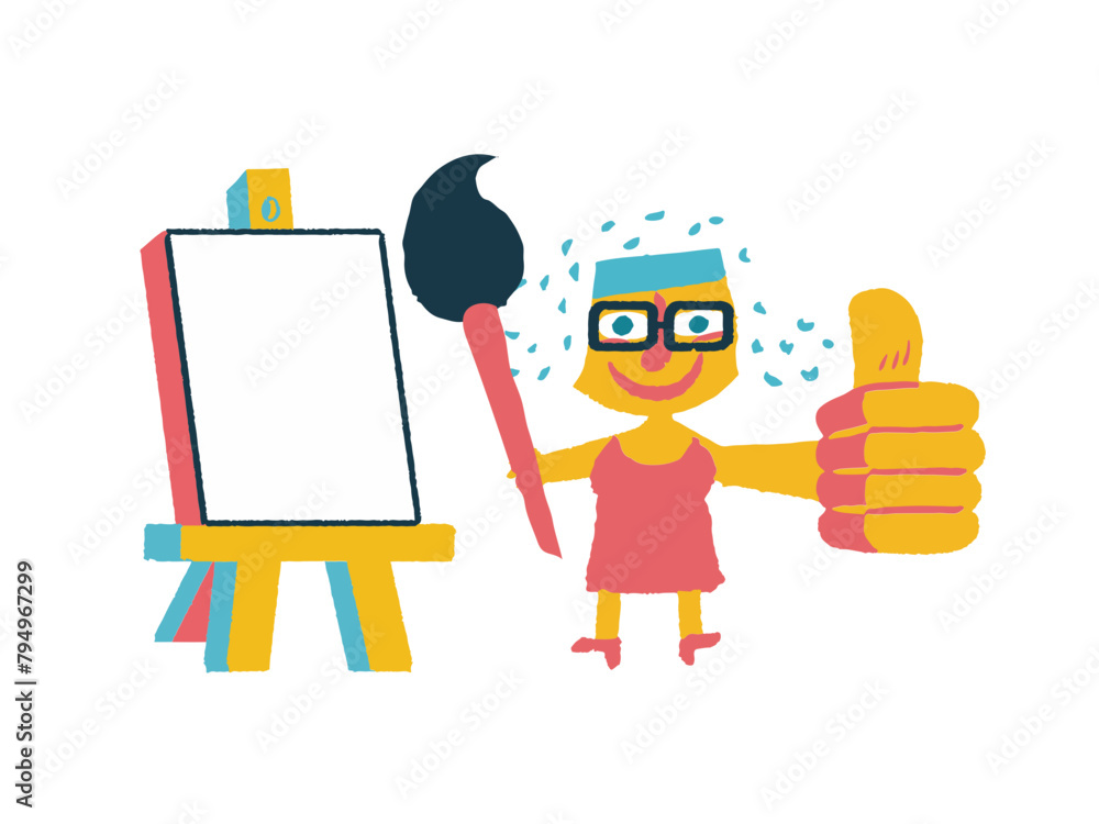 Artist woman showing thumbs up