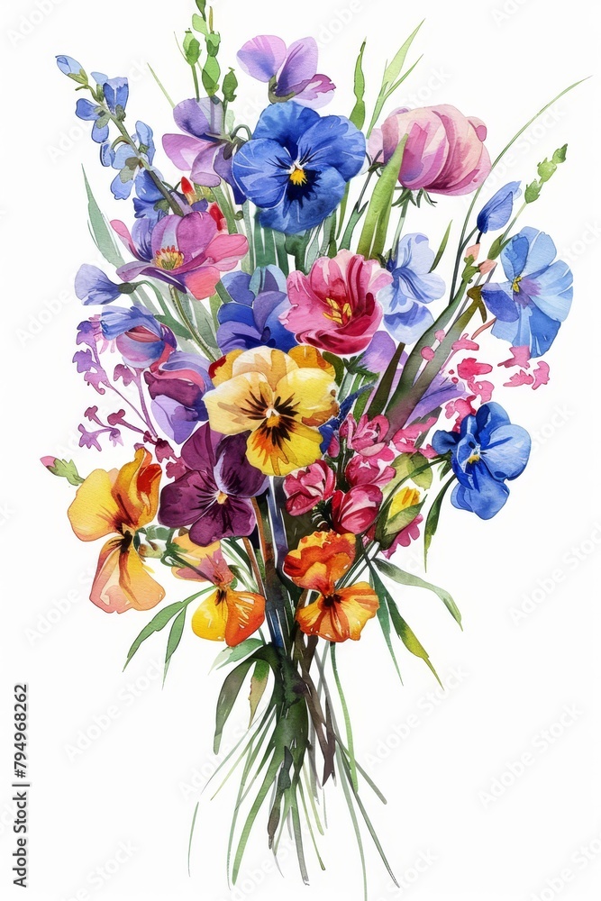 Watercolor vibrant bouquet of spring flowers, perfectly isolated on white --ar 2:3 Job ID: dc5eaa53-9b06-40fd-a54d-c1200310876c