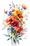 Vivid spring flowers in lush watercolors, isolated bouquet on white --ar 2:3 Job ID: 197d3aec-2571-406d-9567-1168f7aae2a2