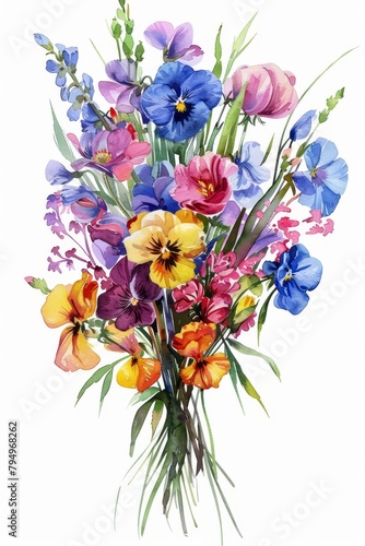 Watercolor vibrant bouquet of spring flowers  perfectly isolated on white --ar 2 3 Job ID  dc5eaa53-9b06-40fd-a54d-c1200310876c