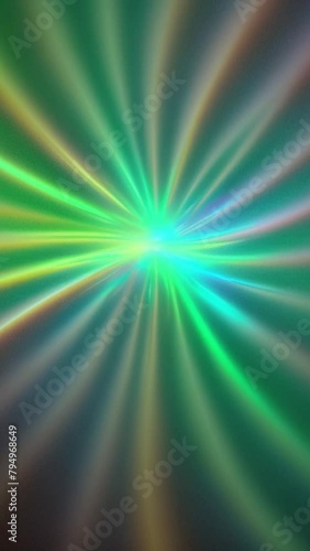 A vertical, radiant flash of green and yellow light emanating from a central point.