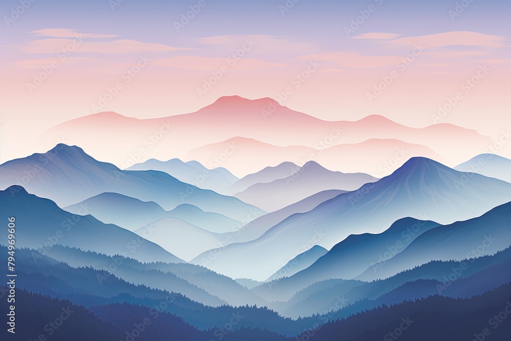 Fototapeta premium Misty Mountain Gradient Views: Gentle Morning Splendor