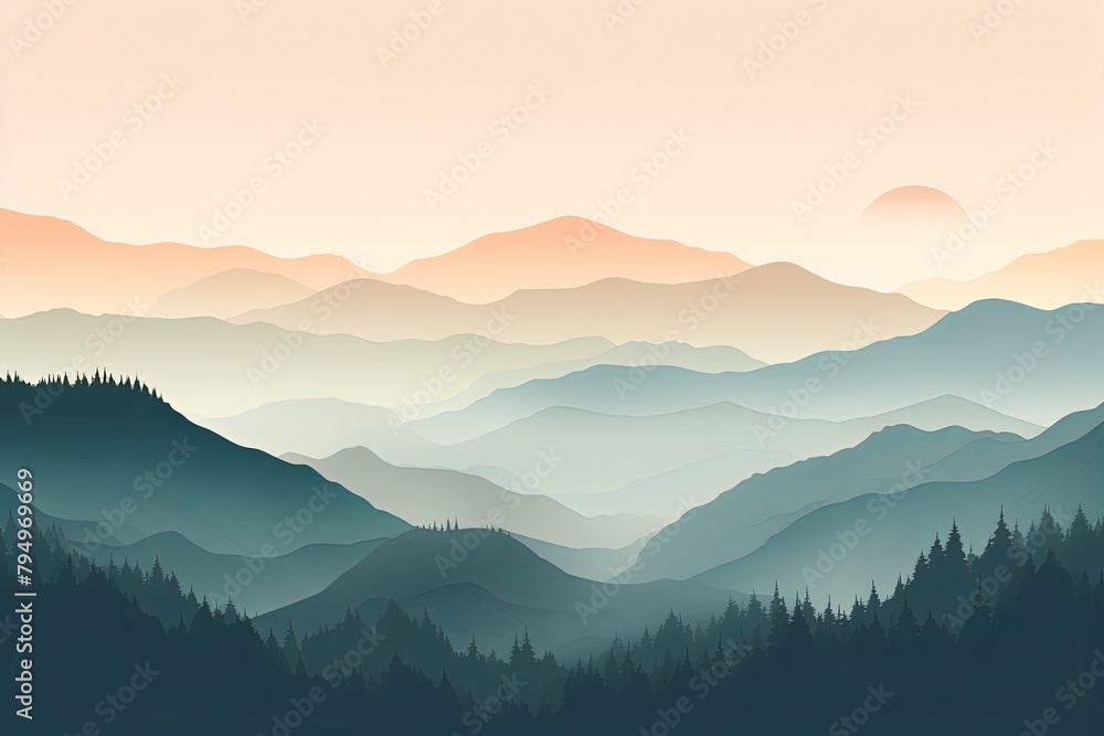 Fototapeta premium Misty Mountain Gradient Views: Muted Hillside Palette Perfection