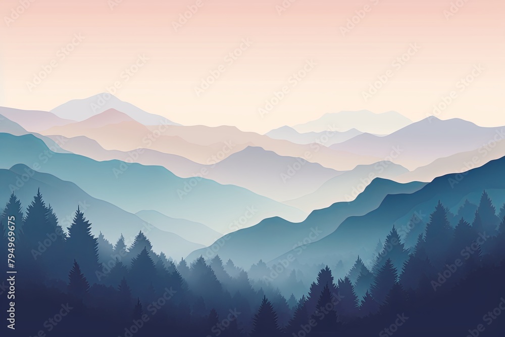 Fototapeta premium Misty Mountain Gradient Views: Muted Hillside Palette Harmony