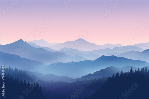 Misty Mountain Dusk: Gradient Views of the Gentle Mountains