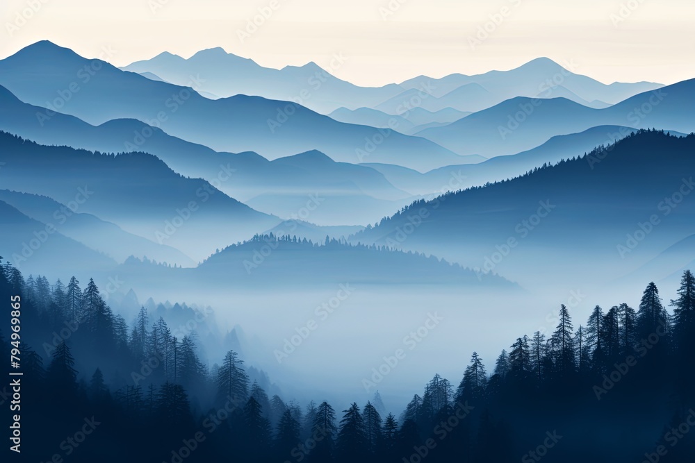 Misty Mountain Gradient Views in Serene Highland Twilight Shades