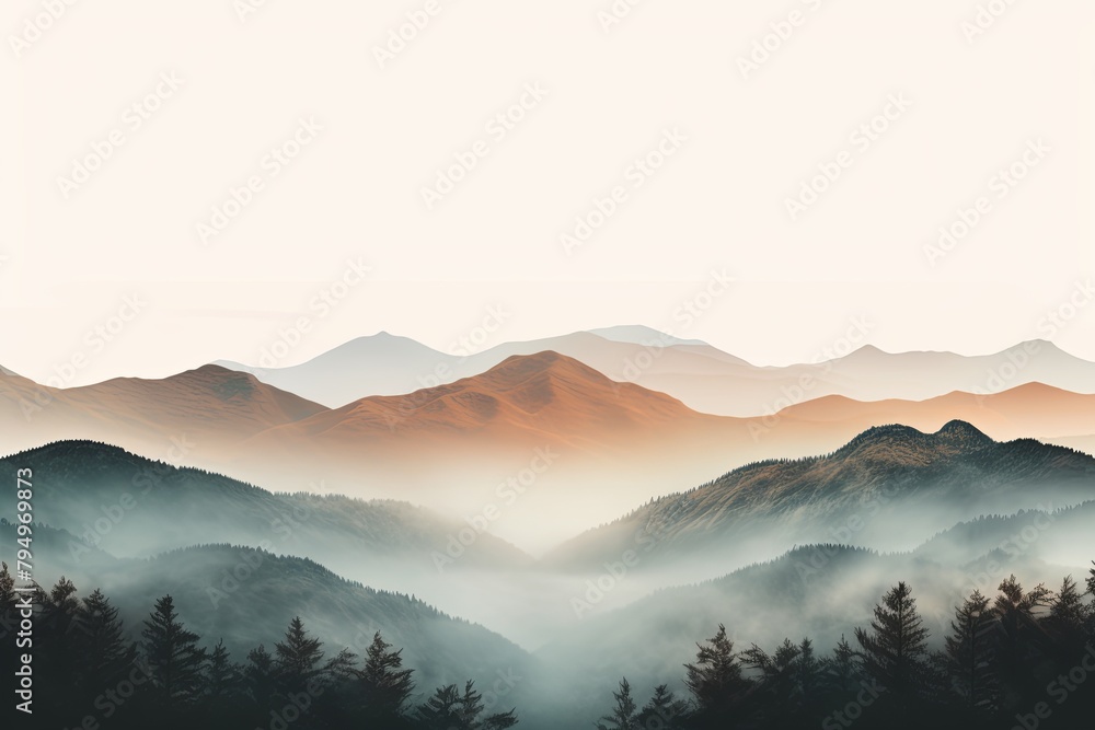 Misty Mountain Gradient Views: Soft Foggy Highland Tones