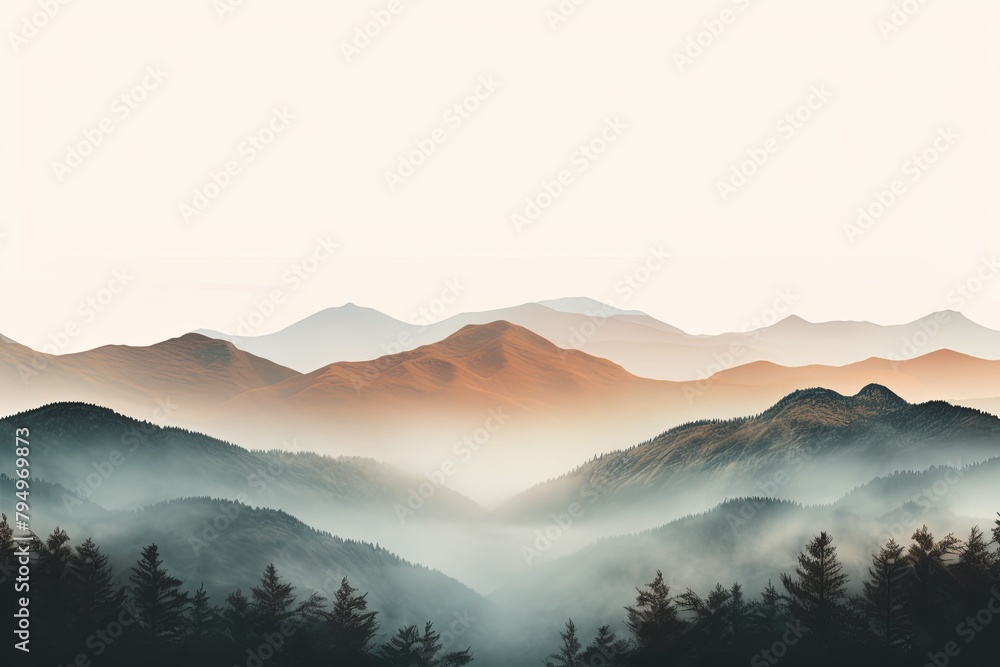 Obraz premium Misty Mountain Gradient Views: Soft Foggy Highland Tones