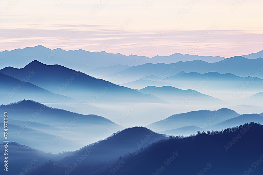 Misty Mountain Gradient Views: A Tranquil Tapestry of Mountain Fog Hues