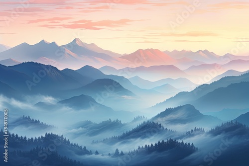 Misty Mountain Gradient Views: Soft Morning Light Spectrum © Michael