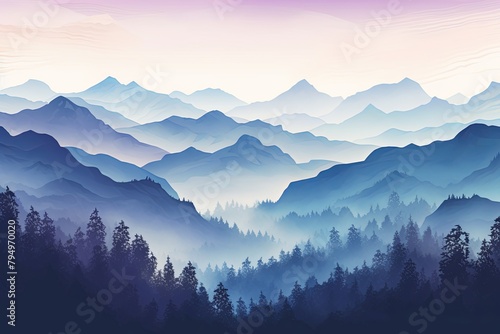 Misty Mountain Gradient Views: Tranquil Highland Color Flow Elegance