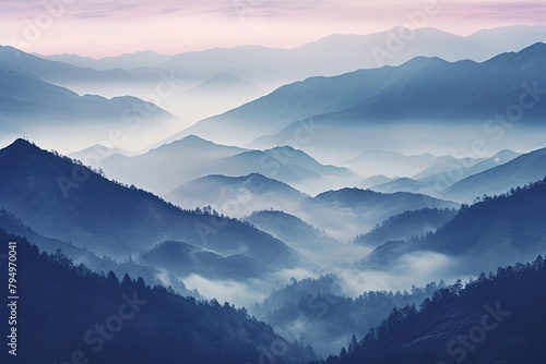 Misty Mountain Gradient Views: Tranquil Highland Shades Serenity © Michael