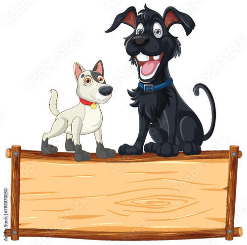 Two cartoon dogs standing behind a blank sign