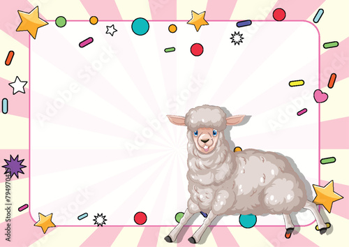 Cute lamb illustration with vibrant, playful backdrop.