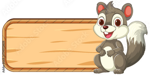 Cartoon squirrel beside an empty wooden sign.