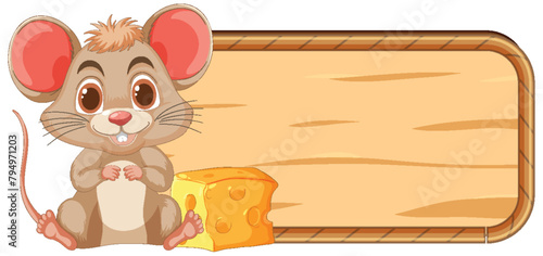 Cute mouse beside cheese with empty sign