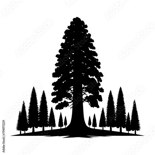 Sequoia Vector Silhouette- Depicting the Grandeur of Nature's Towering Sequoia Trees- Sequoia Tree Illustration.