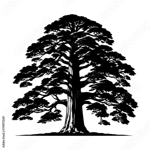 Sequoia Vector Silhouette- Depicting the Grandeur of Nature's Towering Sequoia Trees- Sequoia Tree Illustration.