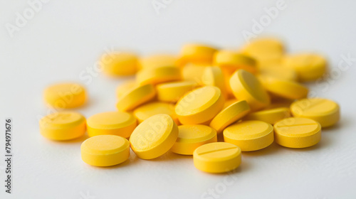 Medical and Healthcare Concept. Closeup of pile of yellow pills