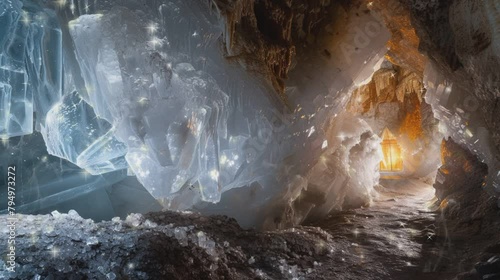 A secret fairy residence tucked within the glittering walls of a crystal cave. AI Generative photo