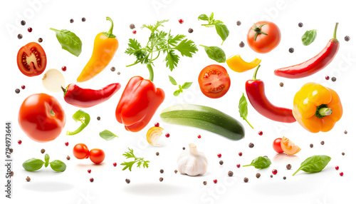 Flying ripe vegetables on white background