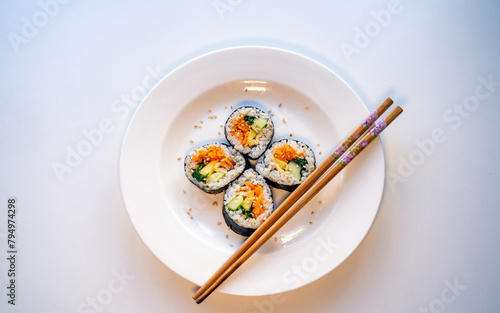 closeup view of Korean food Kimbap rolling rince on a plate