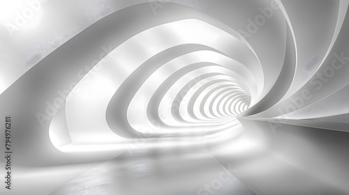 Futuristic White Spiral Corridor with Abstract Design