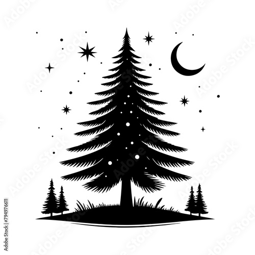 Spruce Tree Vector Silhouette Showcasing the Timeless Beauty- Spruce Tree Illustration- Minimalist Spruce Tree vector.