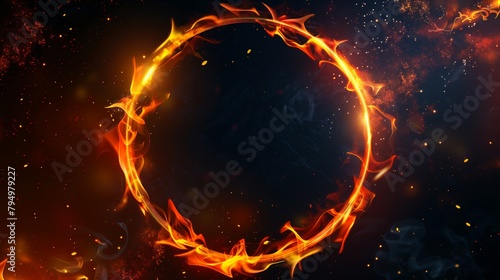 Circle empty frame for copy space text with fire