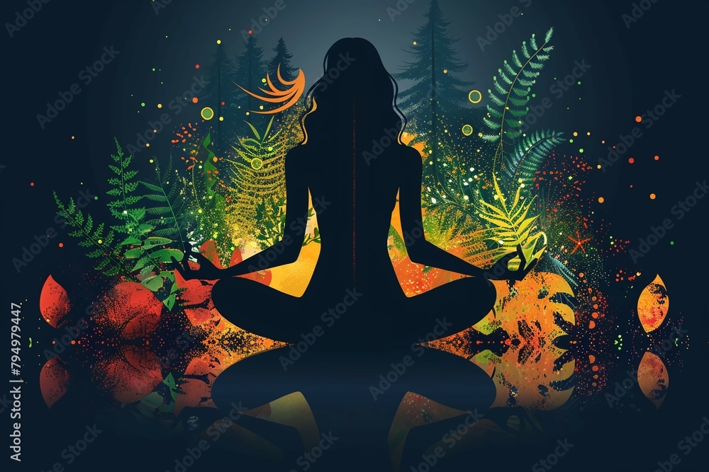 Silhouette of a girl doing yoga on the theme of International Yoga Day Silhouette of a girl doing yoga on the theme of International Yoga Day